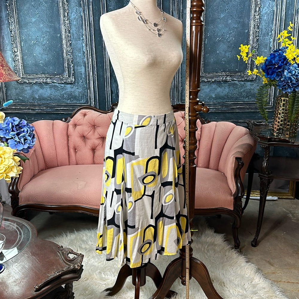 Contemporary print cotton skirt, soft cotton, neutral yet bold
